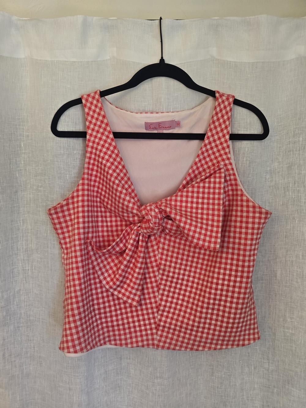 Eva Franco Red and White Gingham Bow-Front Sleeveless Tank Top